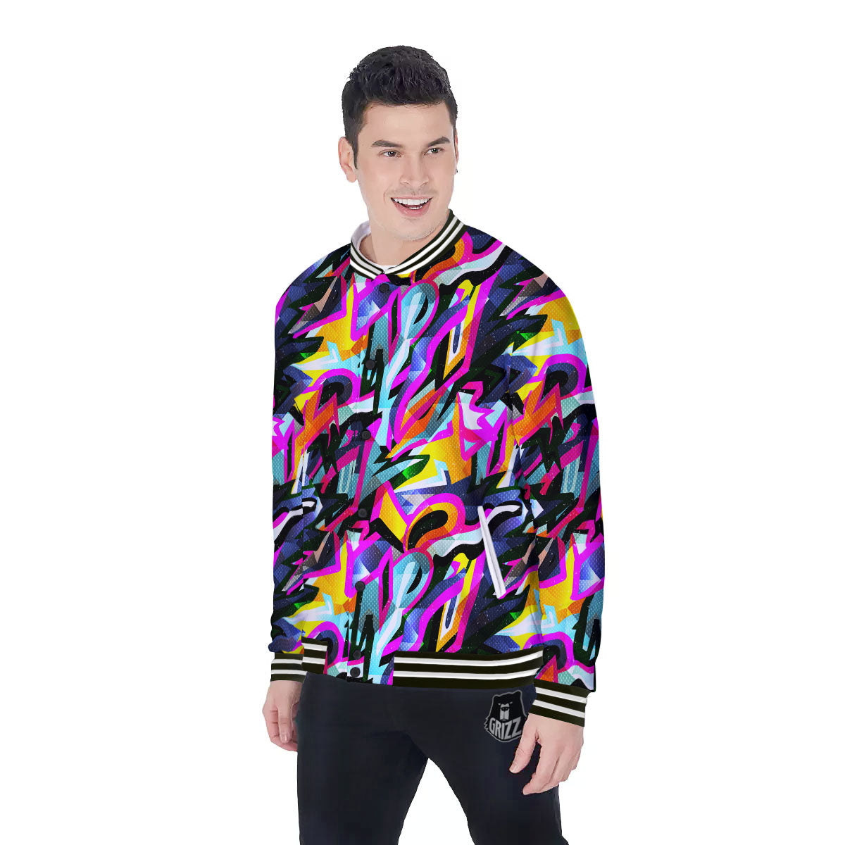 Funky Psychedelic Print Pattern Baseball Jacket-grizzshop