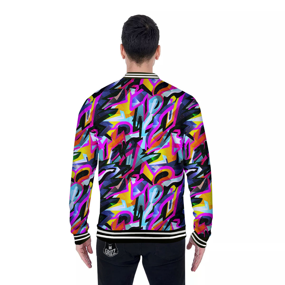 Funky Psychedelic Print Pattern Baseball Jacket-grizzshop