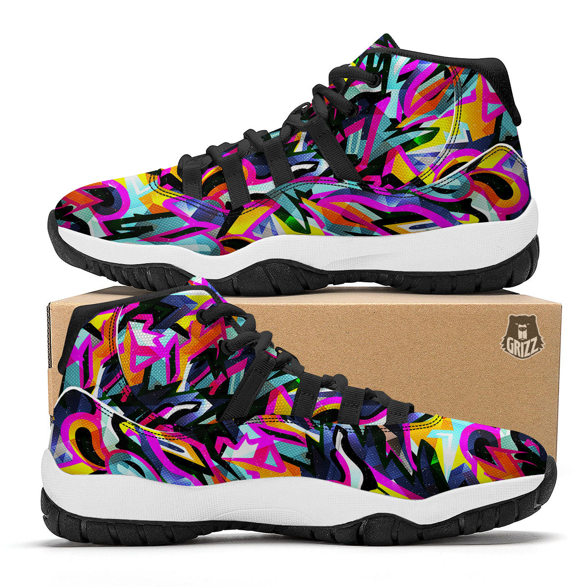 Funky Psychedelic Print Pattern Black Bball Shoes-grizzshop