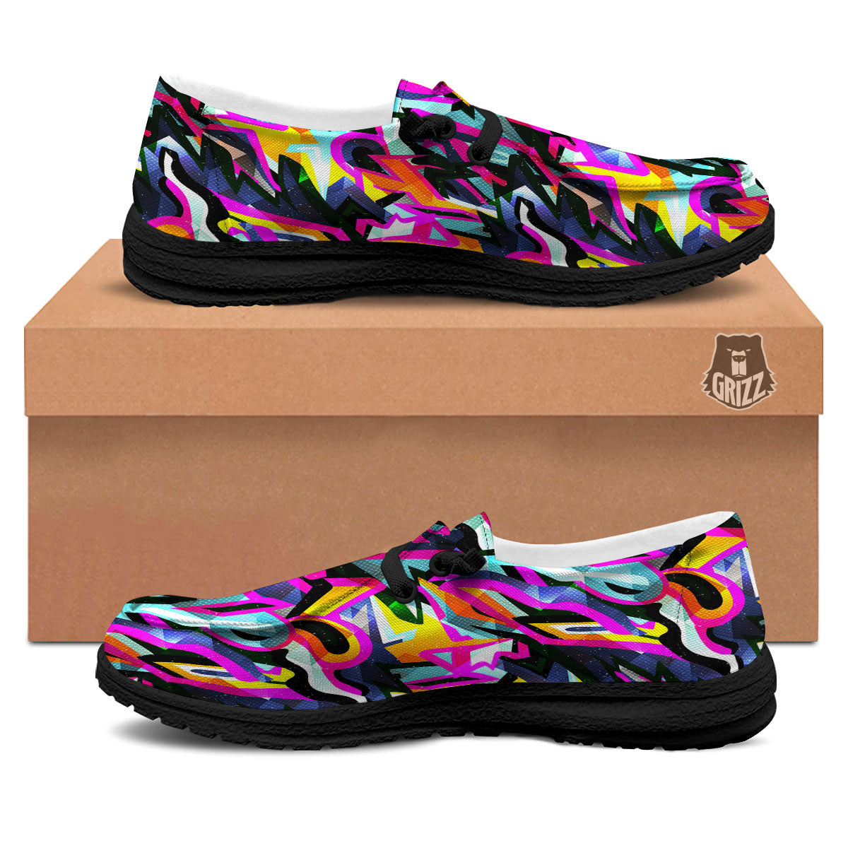 Funky Psychedelic Print Pattern Black Loafers-grizzshop