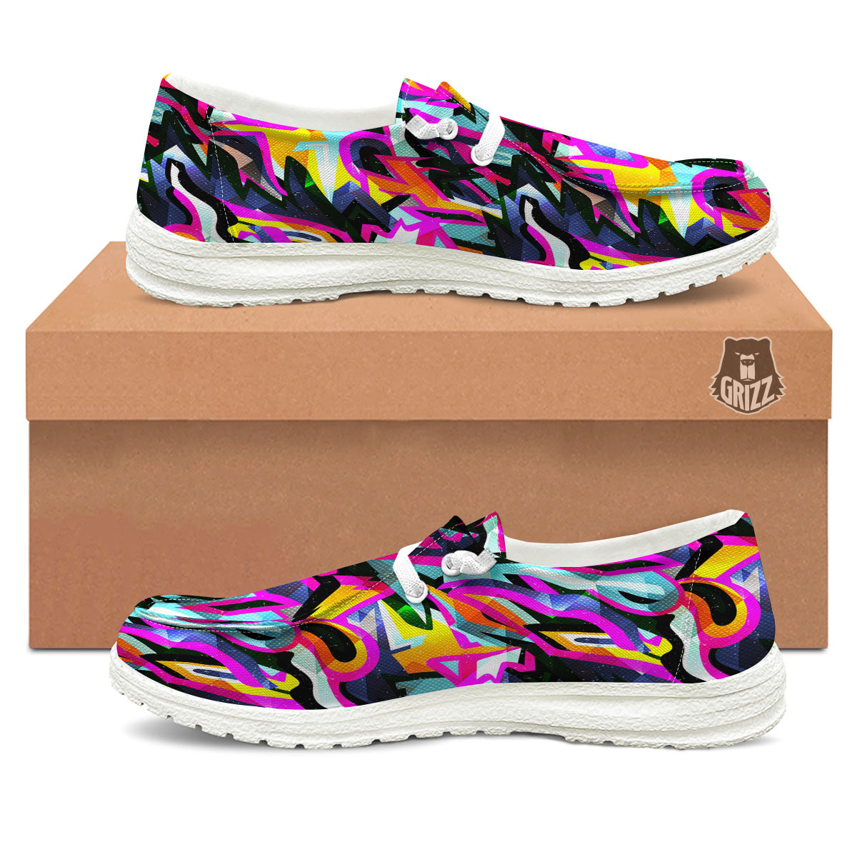 Funky Psychedelic Print Pattern Black Loafers-grizzshop