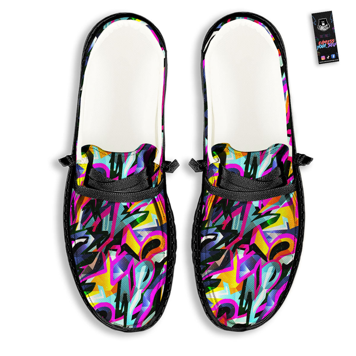 Funky Psychedelic Print Pattern Black Loafers-grizzshop