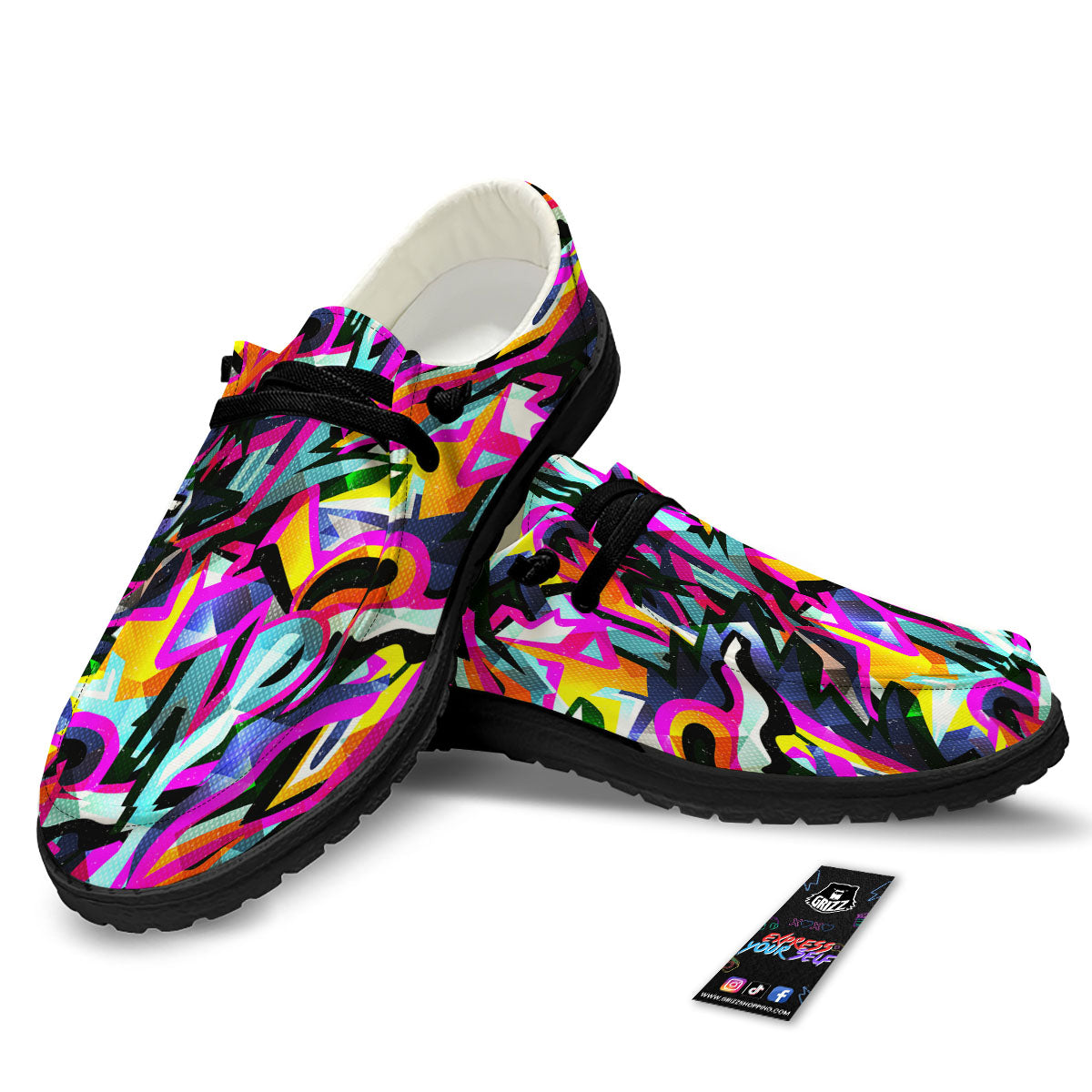 Funky Psychedelic Print Pattern Black Loafers-grizzshop