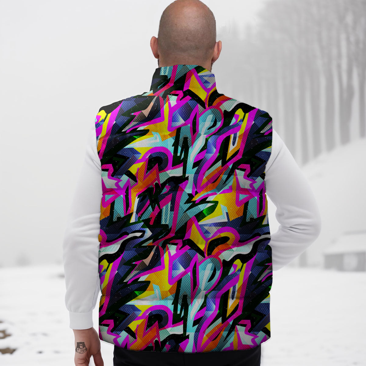 Funky Psychedelic Print Pattern Down Vest-grizzshop