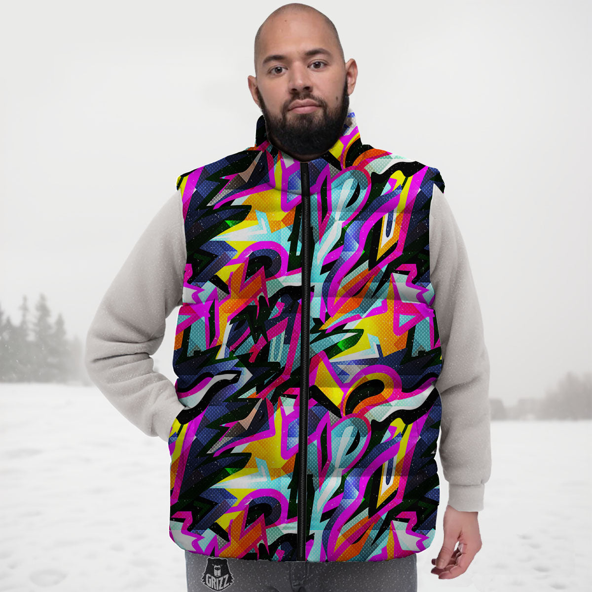 Funky Psychedelic Print Pattern Down Vest-grizzshop