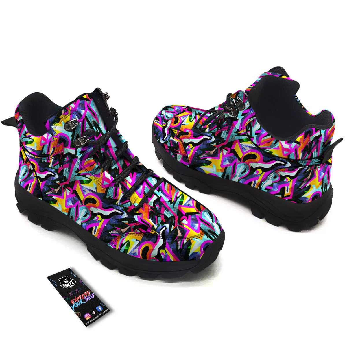 Funky Psychedelic Print Pattern Hiking Shoes-grizzshop