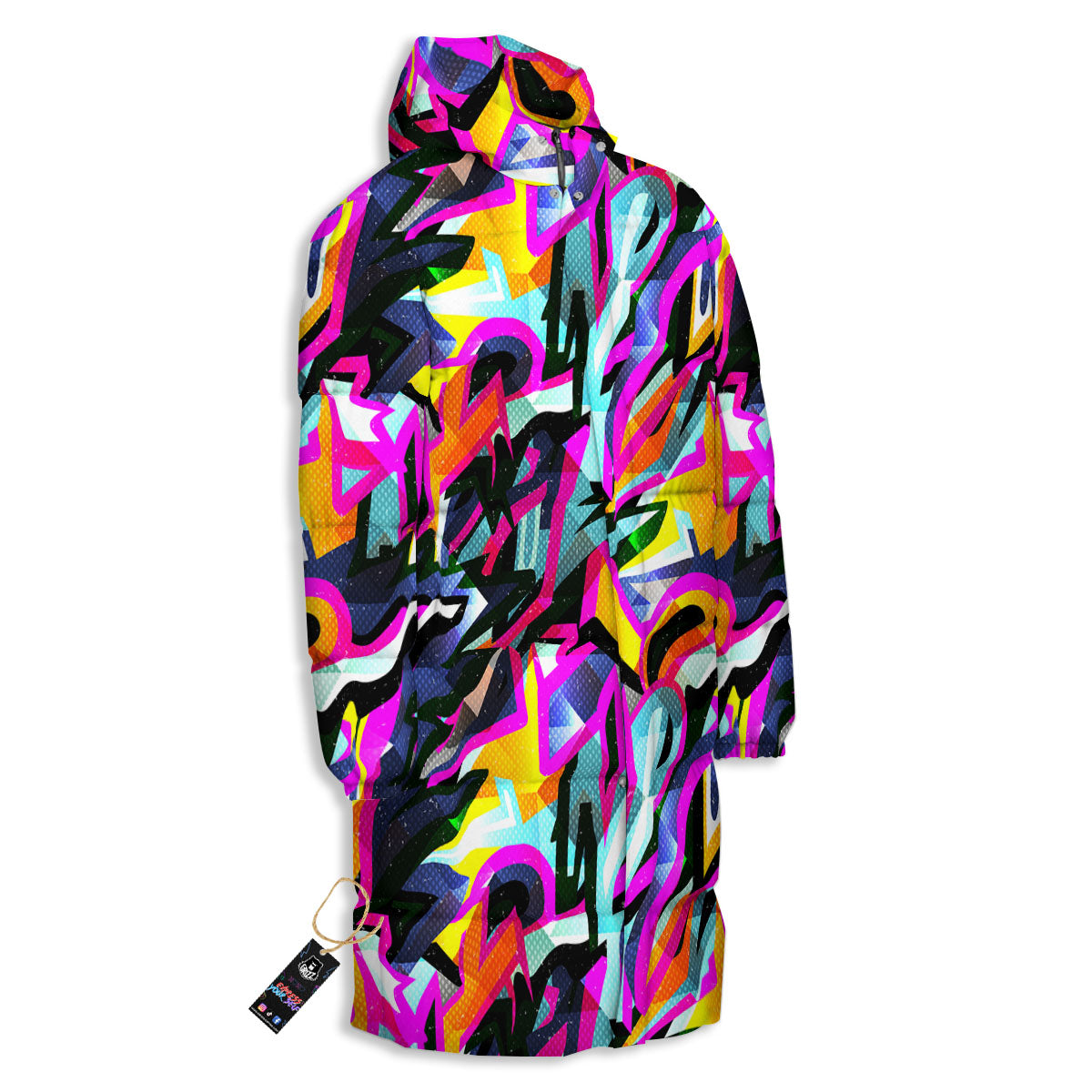 Funky Psychedelic Print Pattern Long Down Jacket-grizzshop