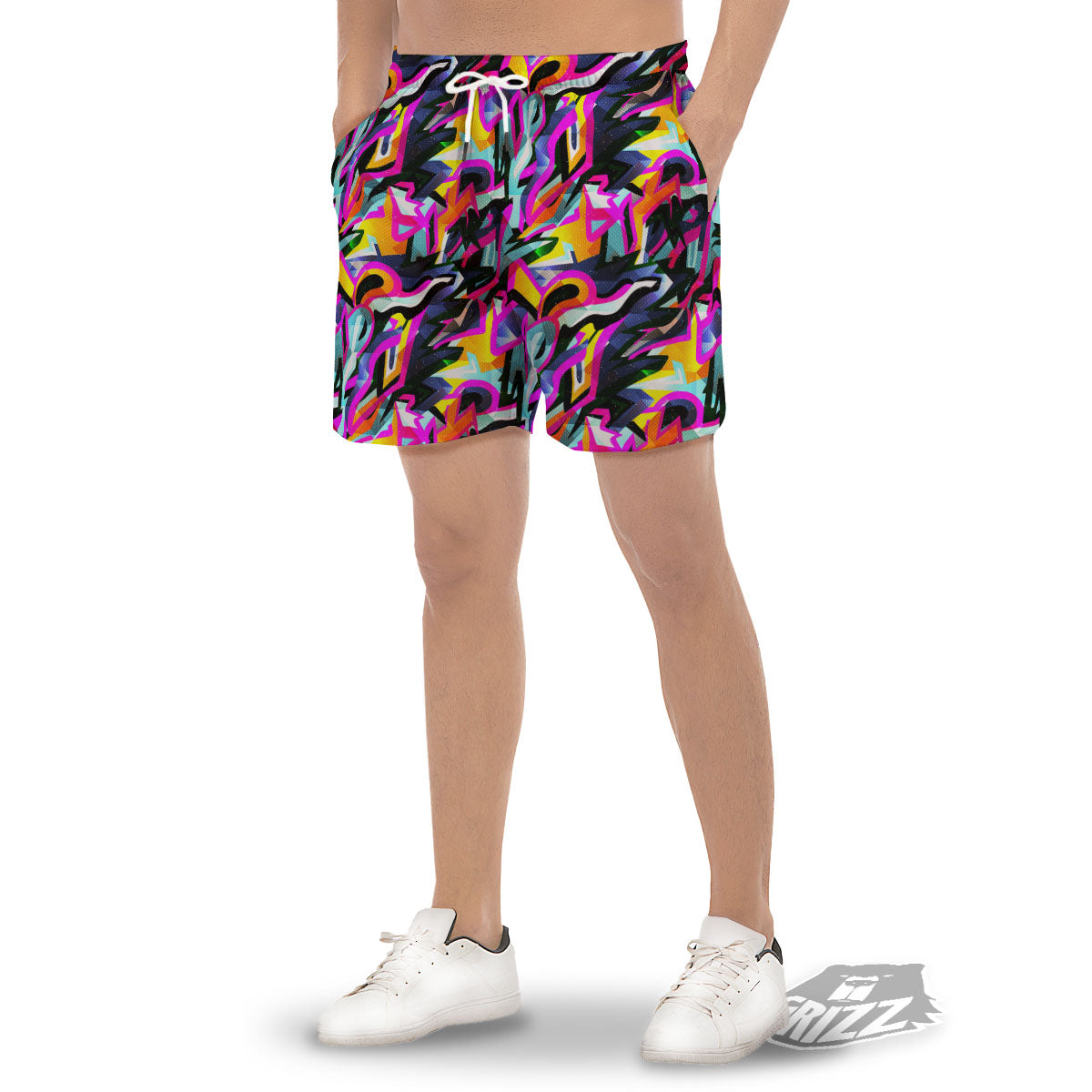Funky Psychedelic Print Pattern Men's Gym Shorts-grizzshop