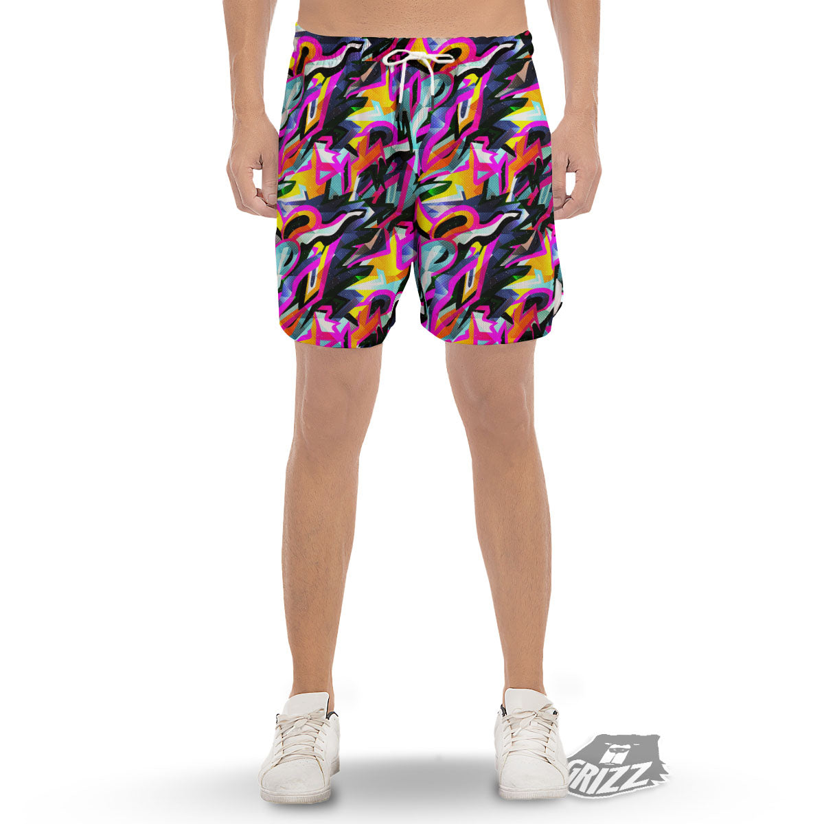 Funky Psychedelic Print Pattern Men's Gym Shorts-grizzshop