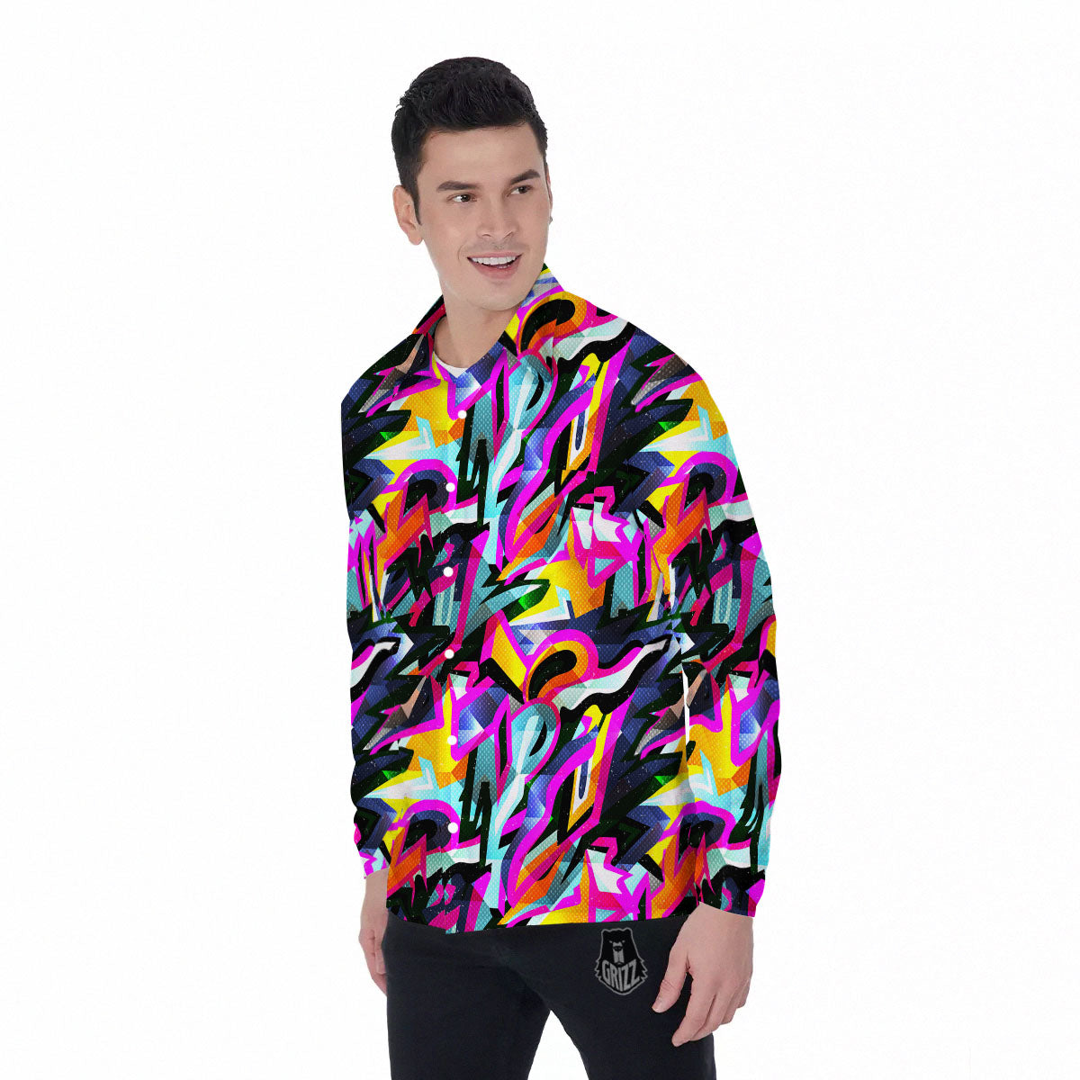 Funky Psychedelic Print Pattern Men's Long Sleeve Shirts-grizzshop