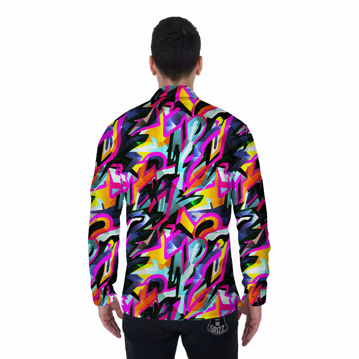 Funky Psychedelic Print Pattern Men's Long Sleeve Shirts-grizzshop