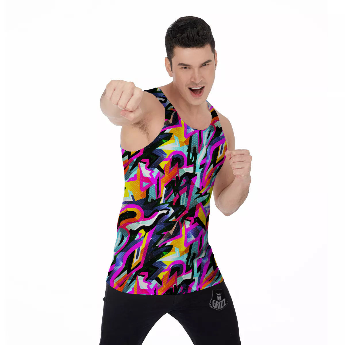 Funky Psychedelic Print Pattern Men's Tank Top-grizzshop