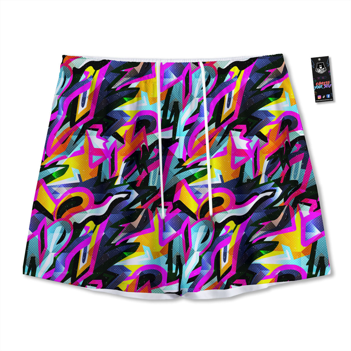 Funky Psychedelic Print Pattern Mesh Shorts-grizzshop