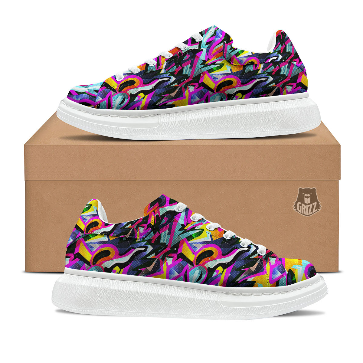 Funky Psychedelic Print Pattern Platform Shoes-grizzshop