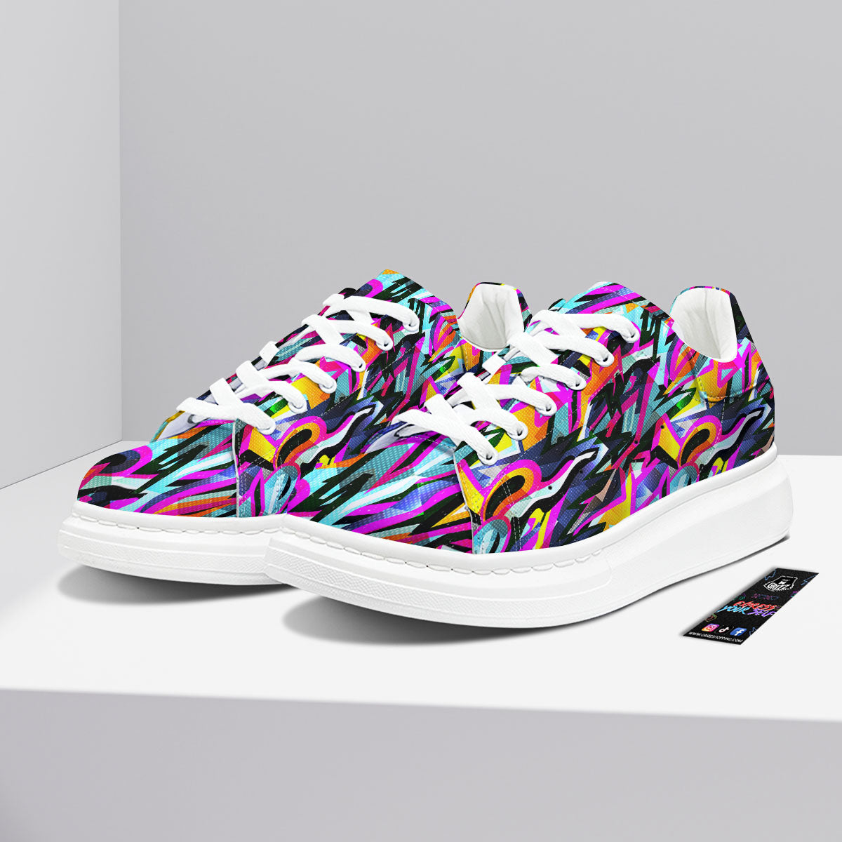 Funky Psychedelic Print Pattern Platform Shoes-grizzshop