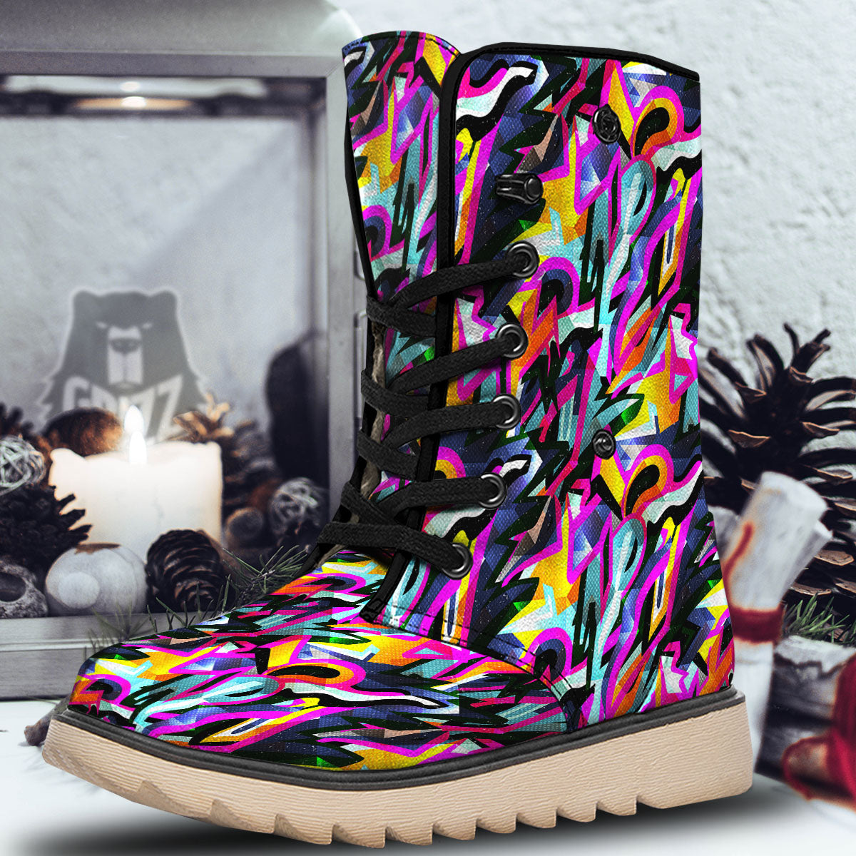 Funky Psychedelic Print Pattern Snow Boots-grizzshop