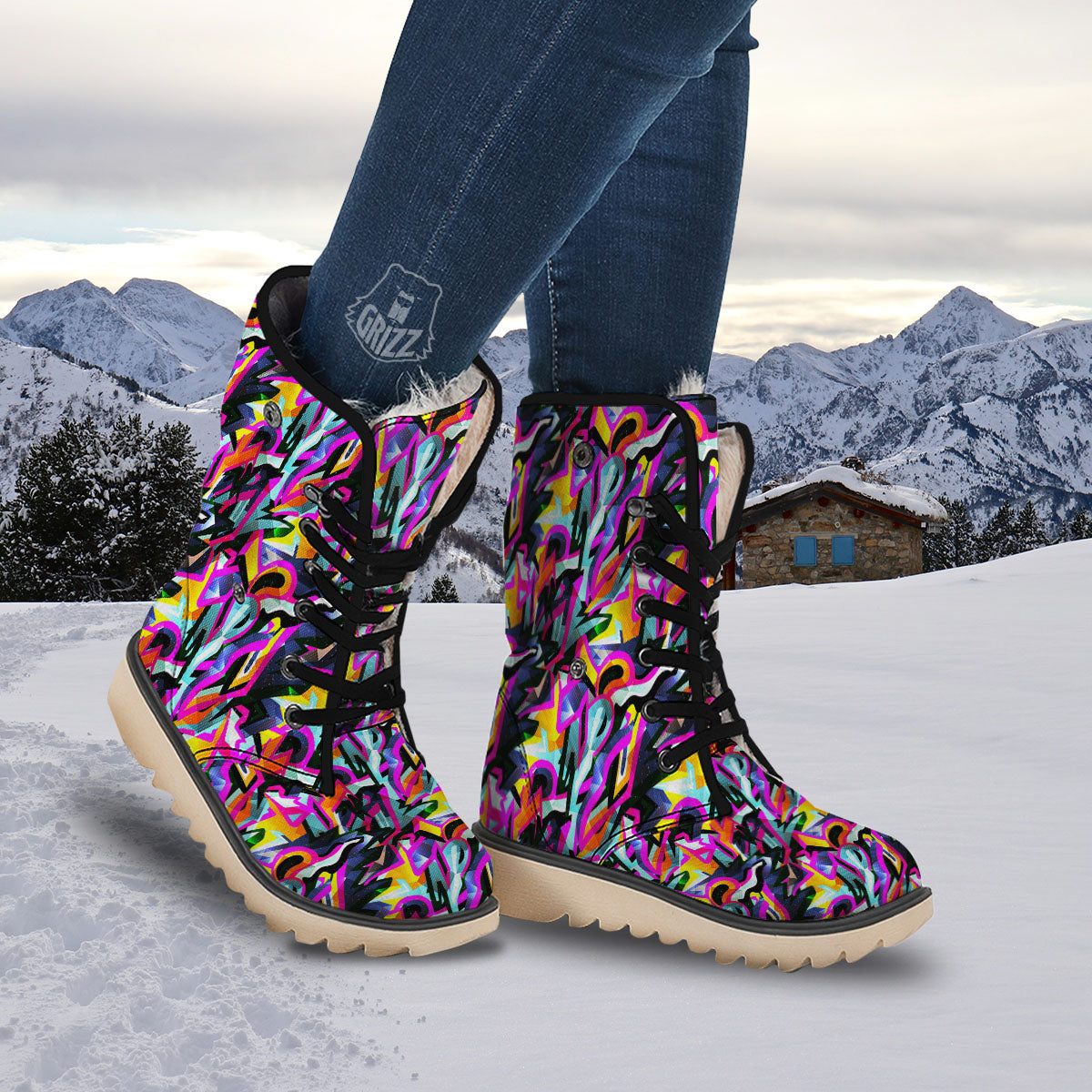 Funky Psychedelic Print Pattern Snow Boots-grizzshop