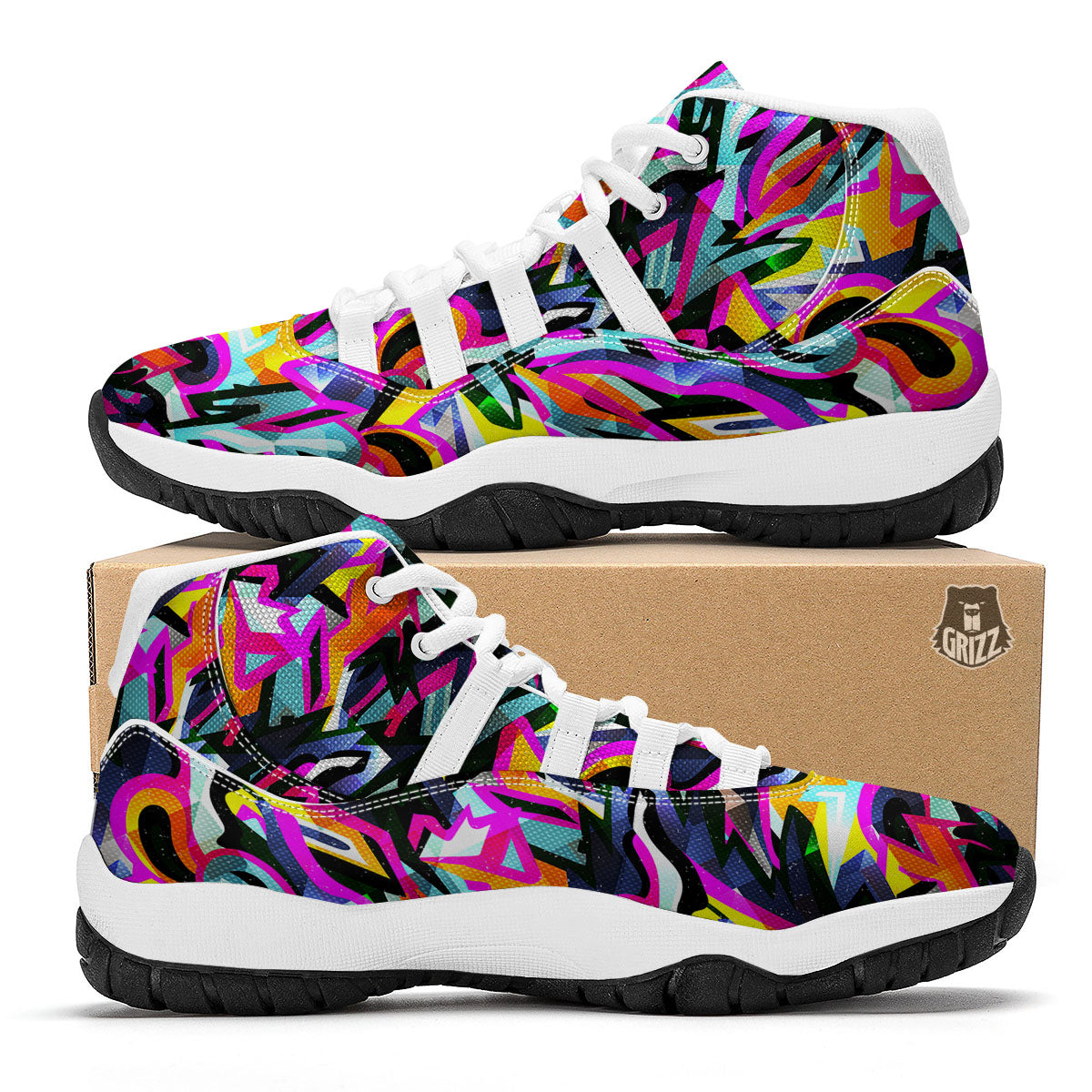 Funky Psychedelic Print Pattern White Bball Shoes-grizzshop