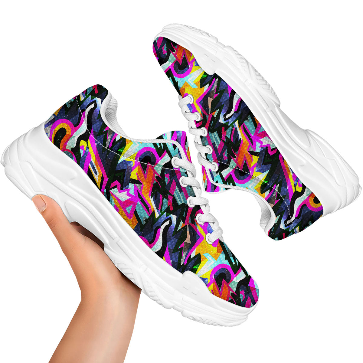 Funky Psychedelic Print Pattern White Chunky Shoes-grizzshop
