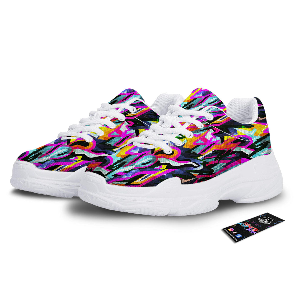 Funky Psychedelic Print Pattern White Chunky Shoes-grizzshop