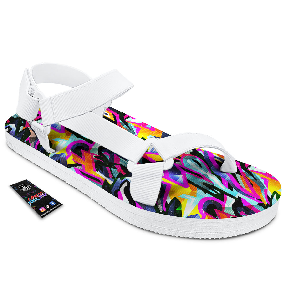 Funky Psychedelic Print Pattern White Open Toe Sandals-grizzshop