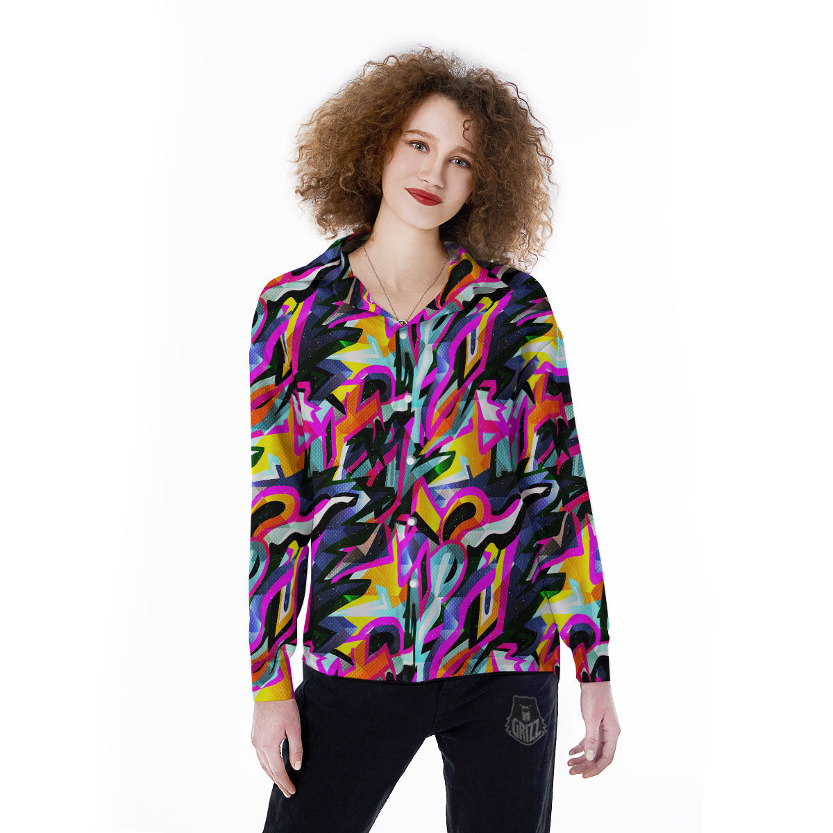 Funky Psychedelic Print Pattern Women's Long Sleeve Shirts-grizzshop