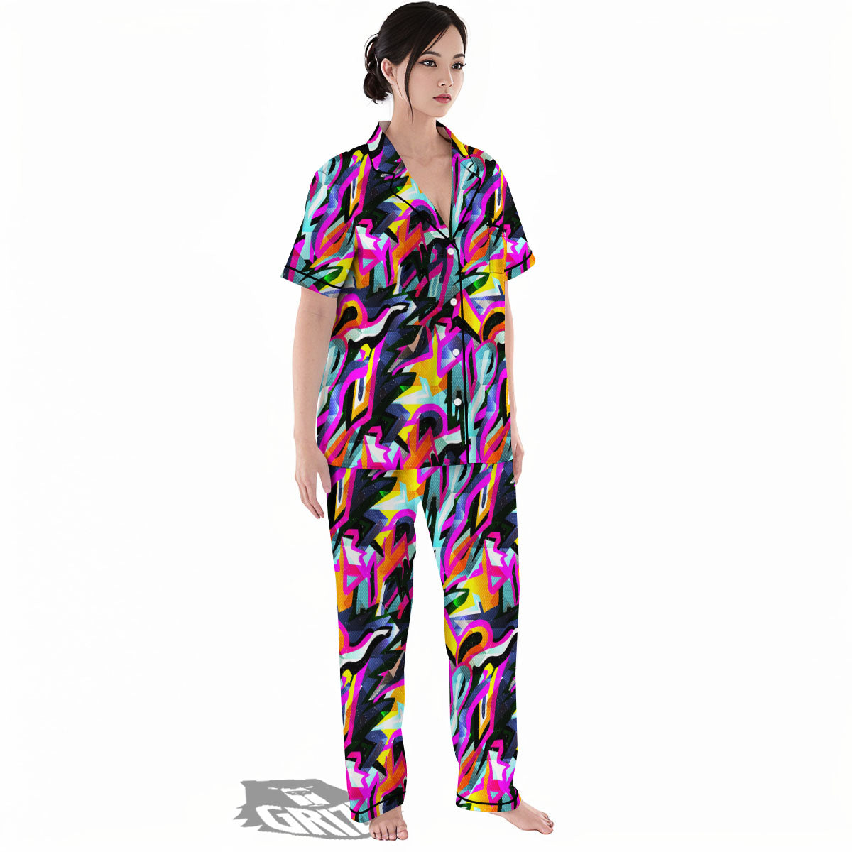 Funky Psychedelic Print Pattern Women's Pajamas Set-grizzshop
