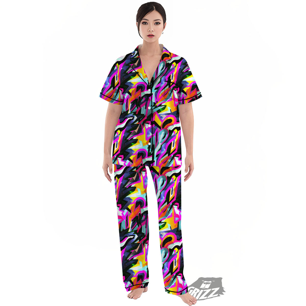 Funky Psychedelic Print Pattern Women's Pajamas Set-grizzshop