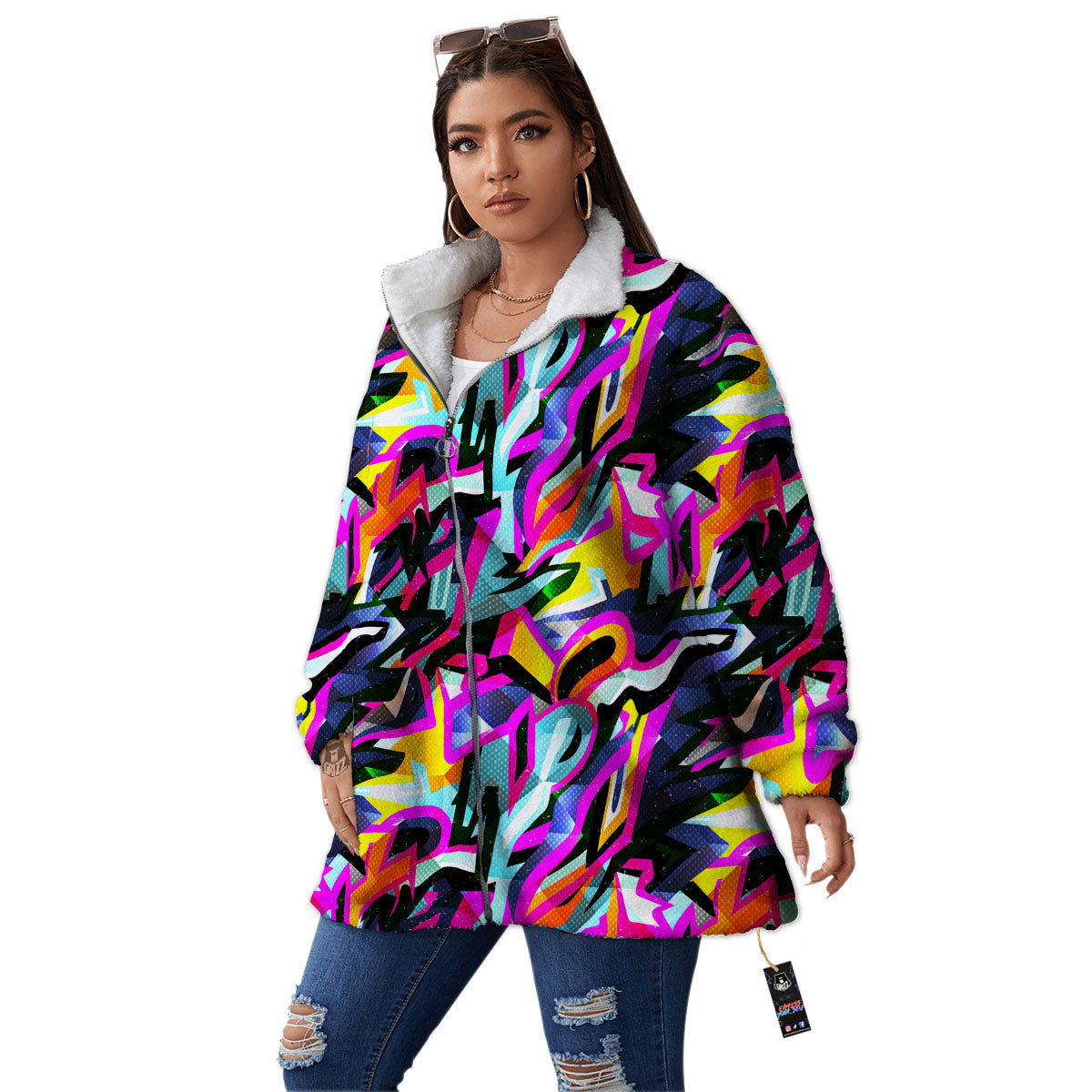Funky Psychedelic Print Pattern Women's Sherpa Jacket-grizzshop