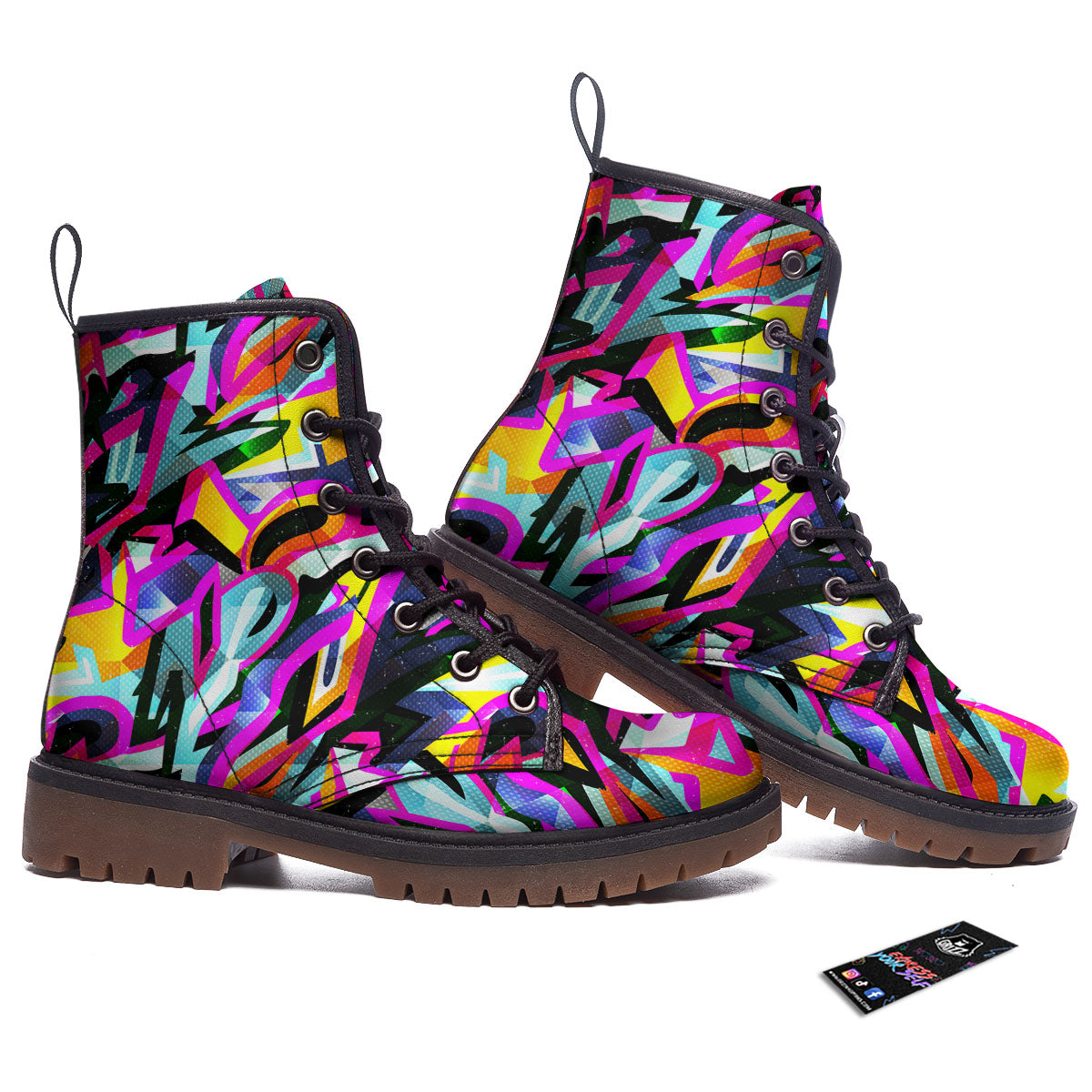 Funky Psychedelic Print Pattern Work Boots-grizzshop