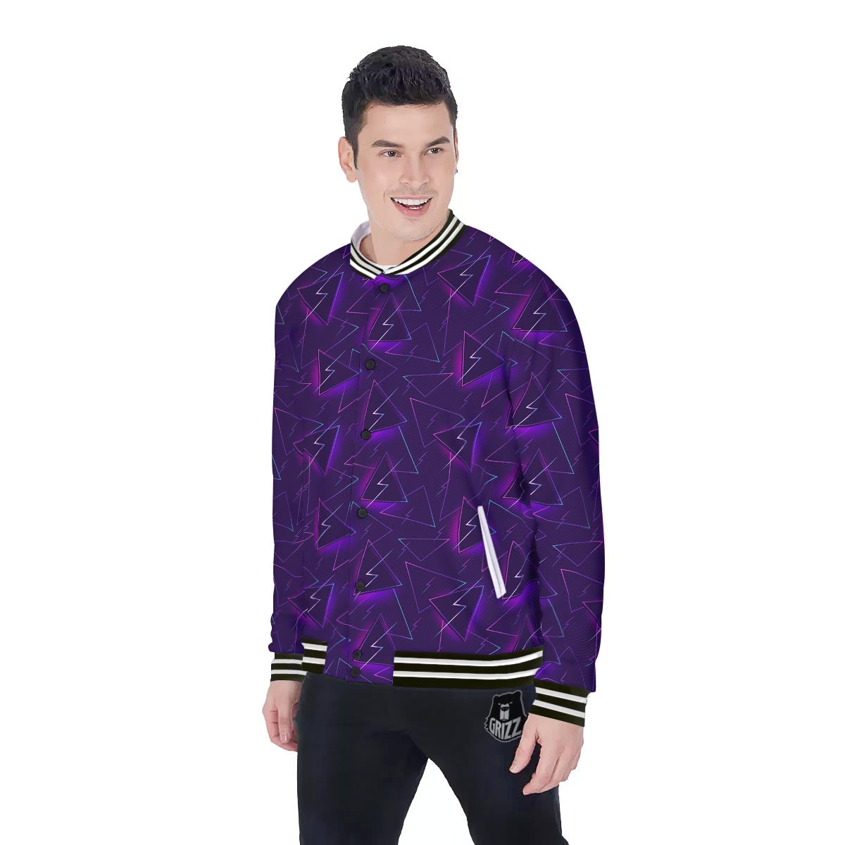 Funky Retro Print Pattern Baseball Jacket-grizzshop