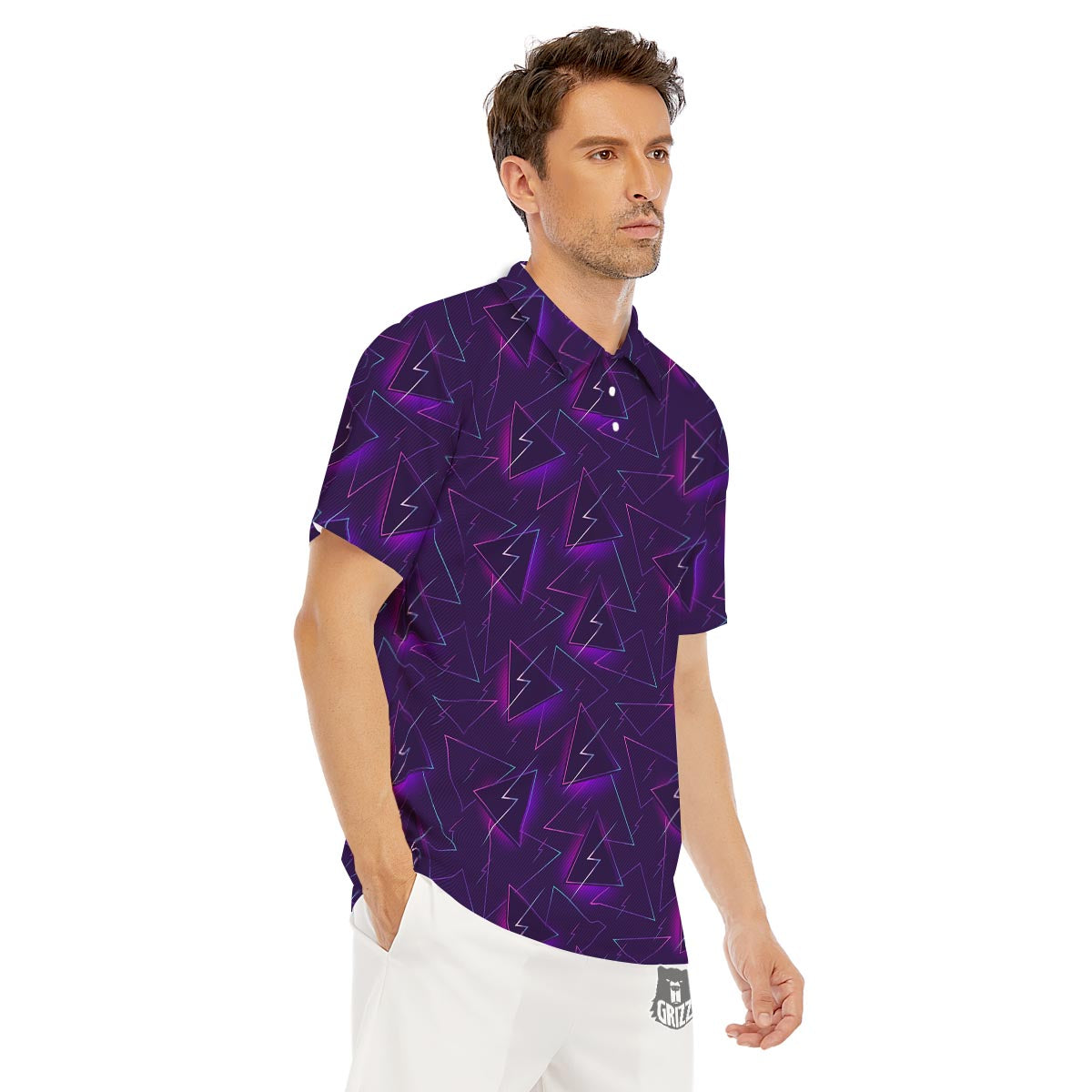 Funky Retro Print Pattern Men's Golf Shirts-grizzshop