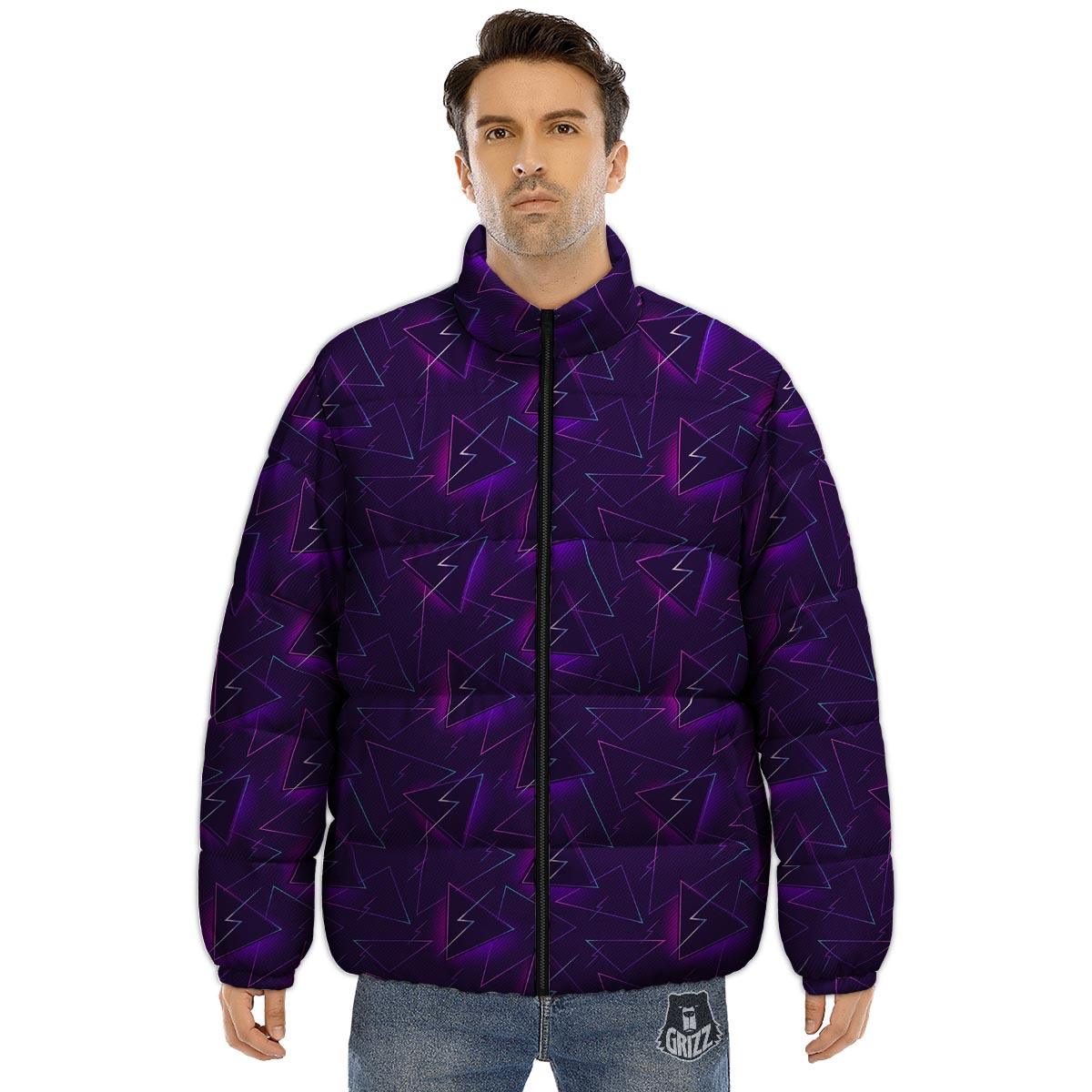 Funky Retro Print Pattern Puffer Jacket-grizzshop