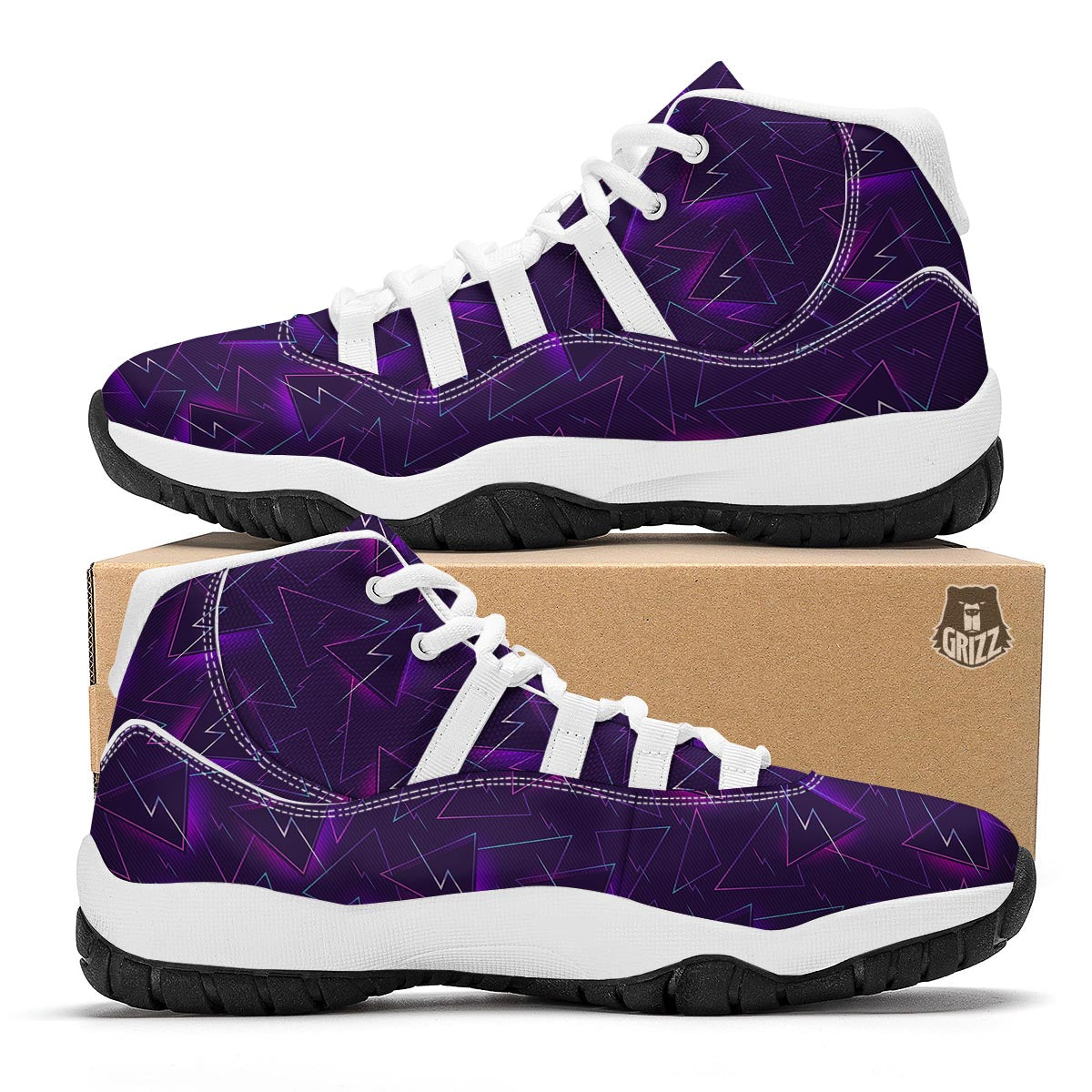 Funky Retro Print Pattern White Bball Shoes-grizzshop