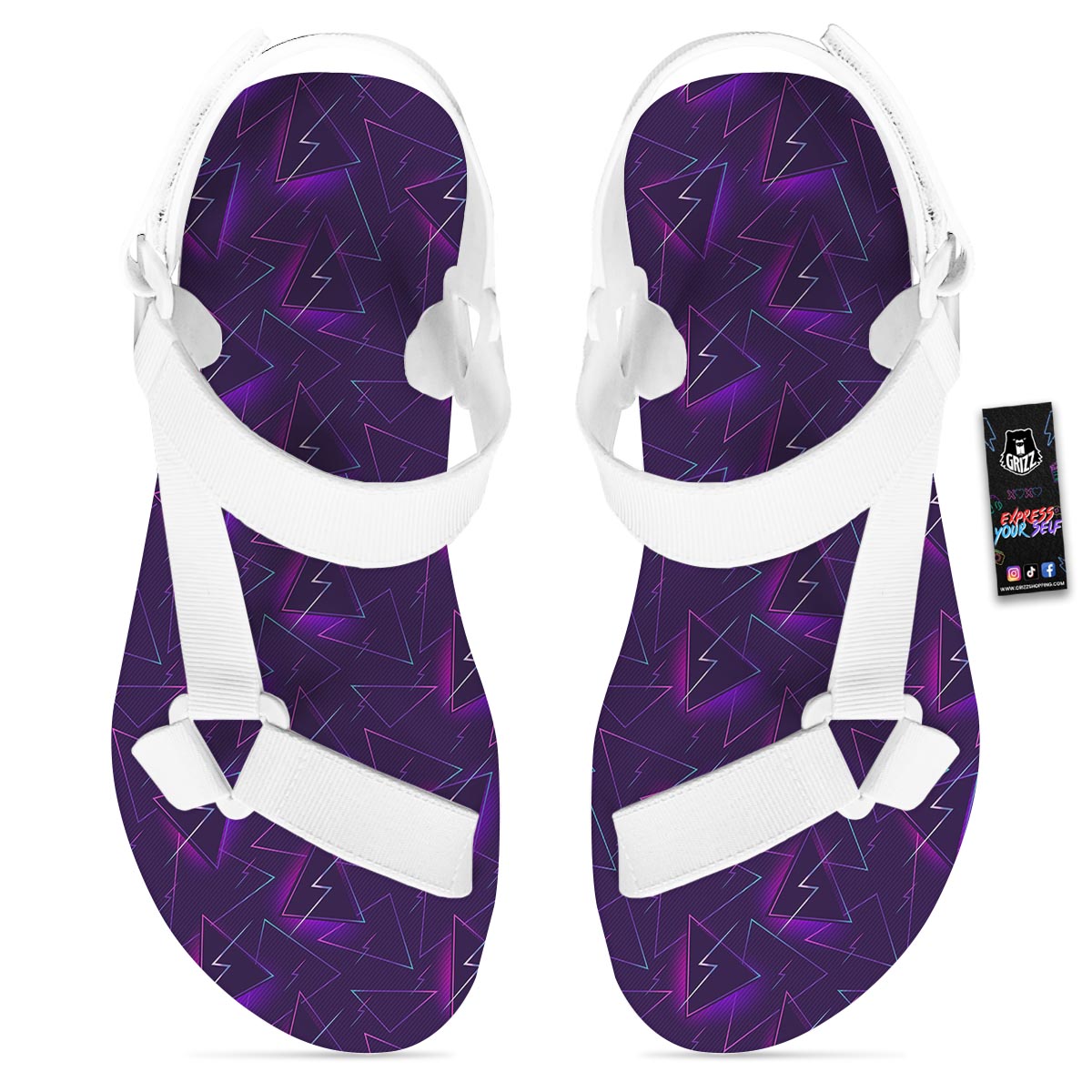 Funky Retro Print Pattern White Open Toe Sandals-grizzshop