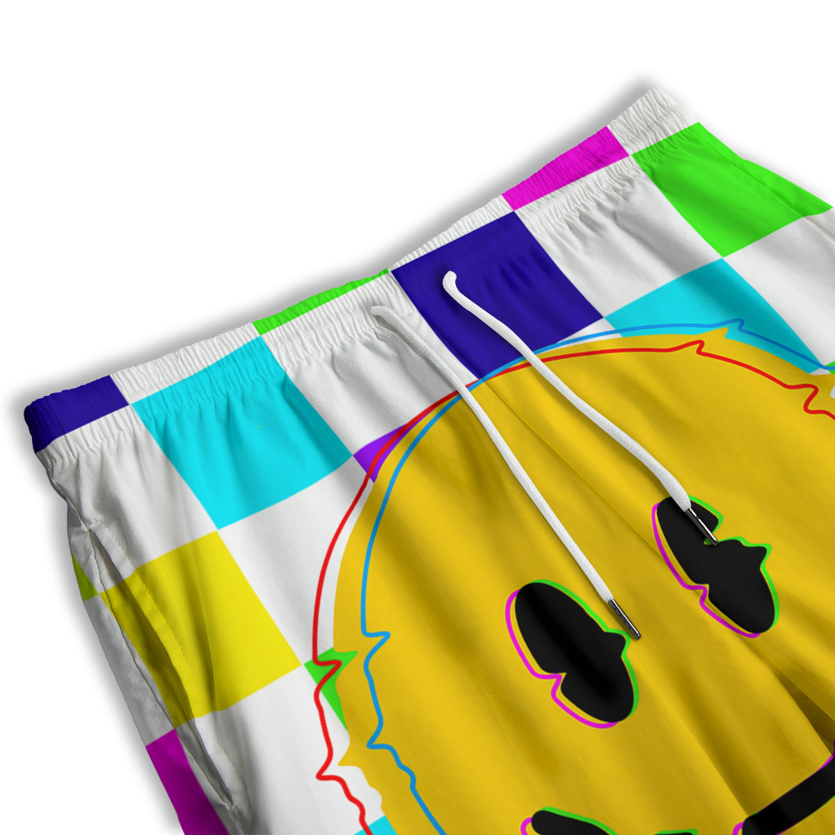 Funny Crazy Glitch And Checkered Neon Print Men's Athletic Shorts