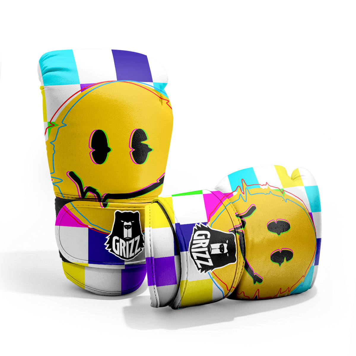 Funny Crazy Glitch And Checkered Neon Print Pro Boxing Glove