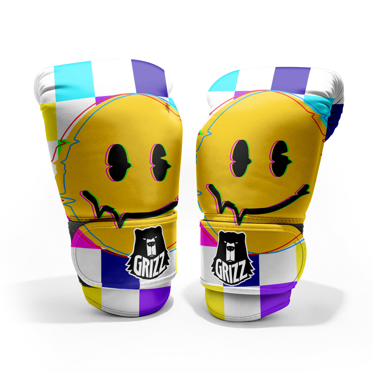 Funny Crazy Glitch And Checkered Neon Print Pro Boxing Glove