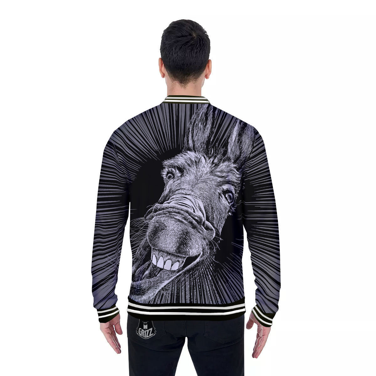 Funny Donkey White And Black Print Baseball Jacket-grizzshop