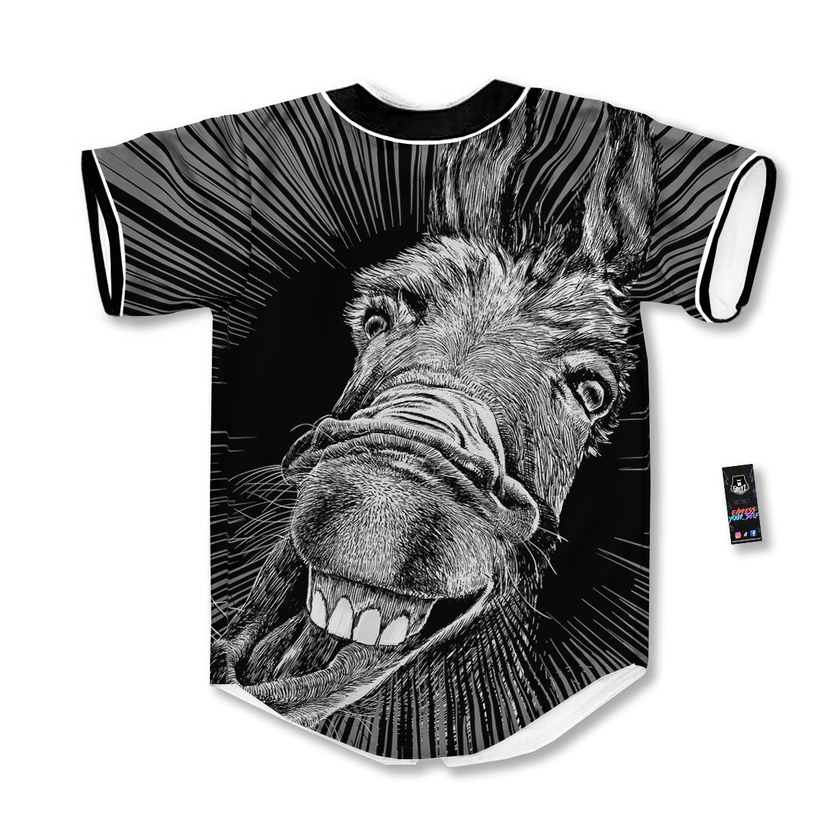 Funny Donkey White And Black Print Baseball Jersey-grizzshop