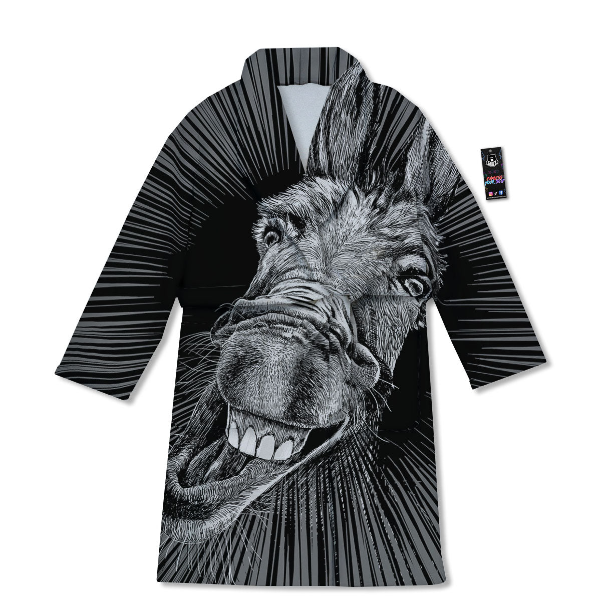 Funny Donkey White And Black Print Bathrobe-grizzshop