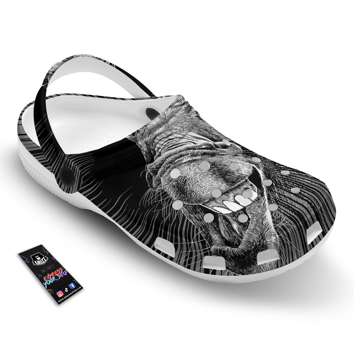 Funny Donkey White And Black Print Clog-grizzshop
