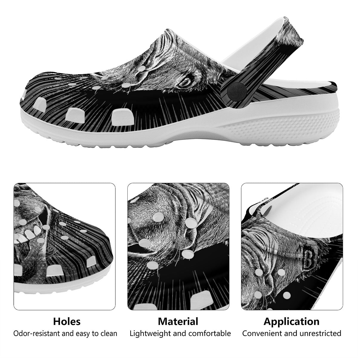 Funny Donkey White And Black Print Clog-grizzshop