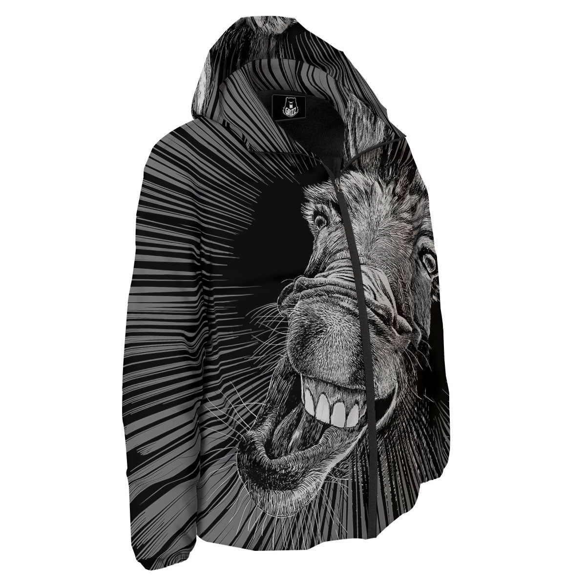 Funny Donkey White And Black Print Down Jacket-grizzshop