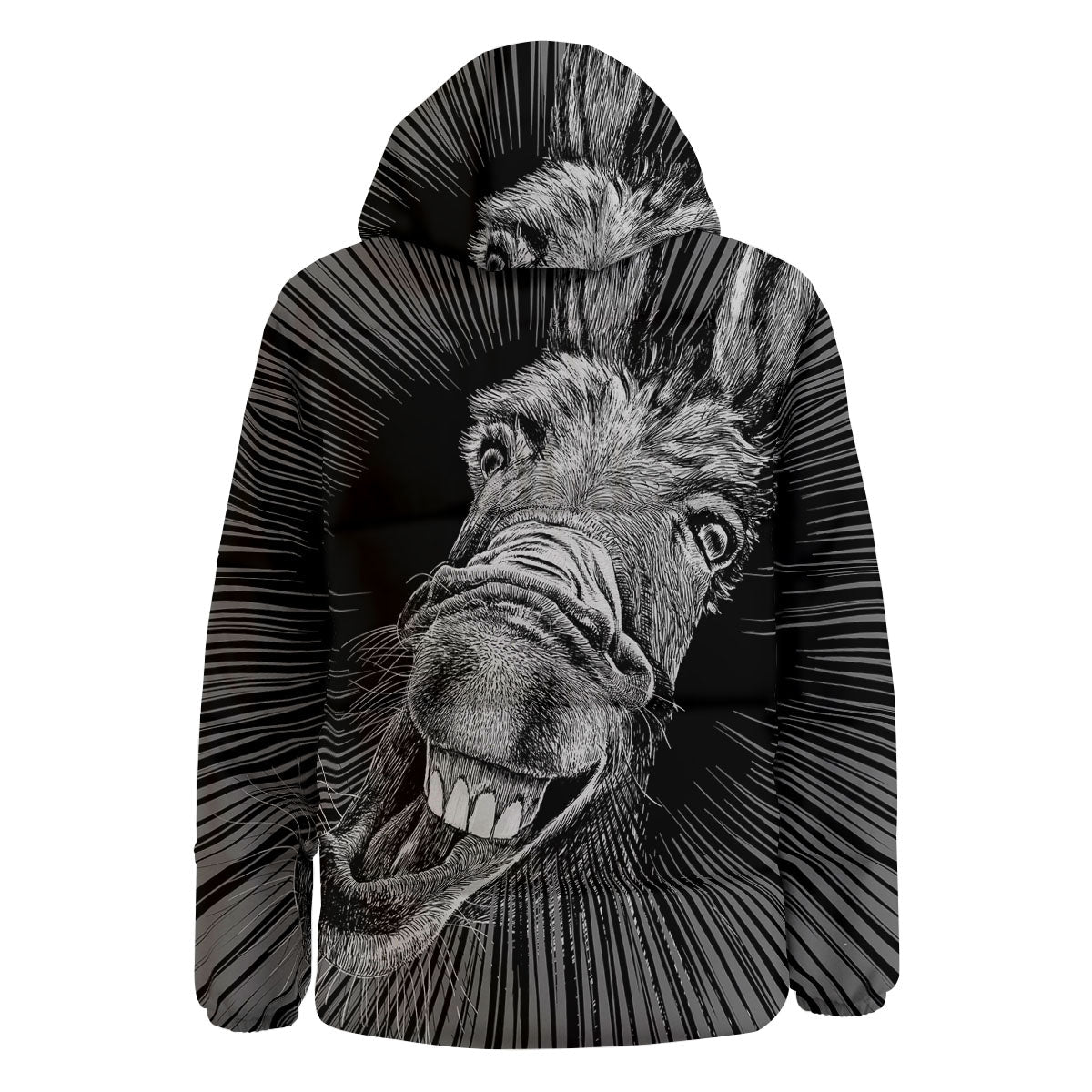 Funny Donkey White And Black Print Down Jacket-grizzshop