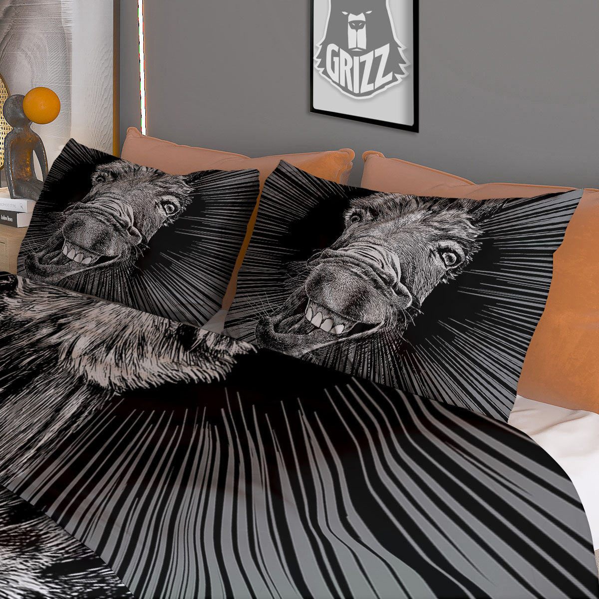 Funny Donkey White And Black Print Duvet Cover Bedding Set