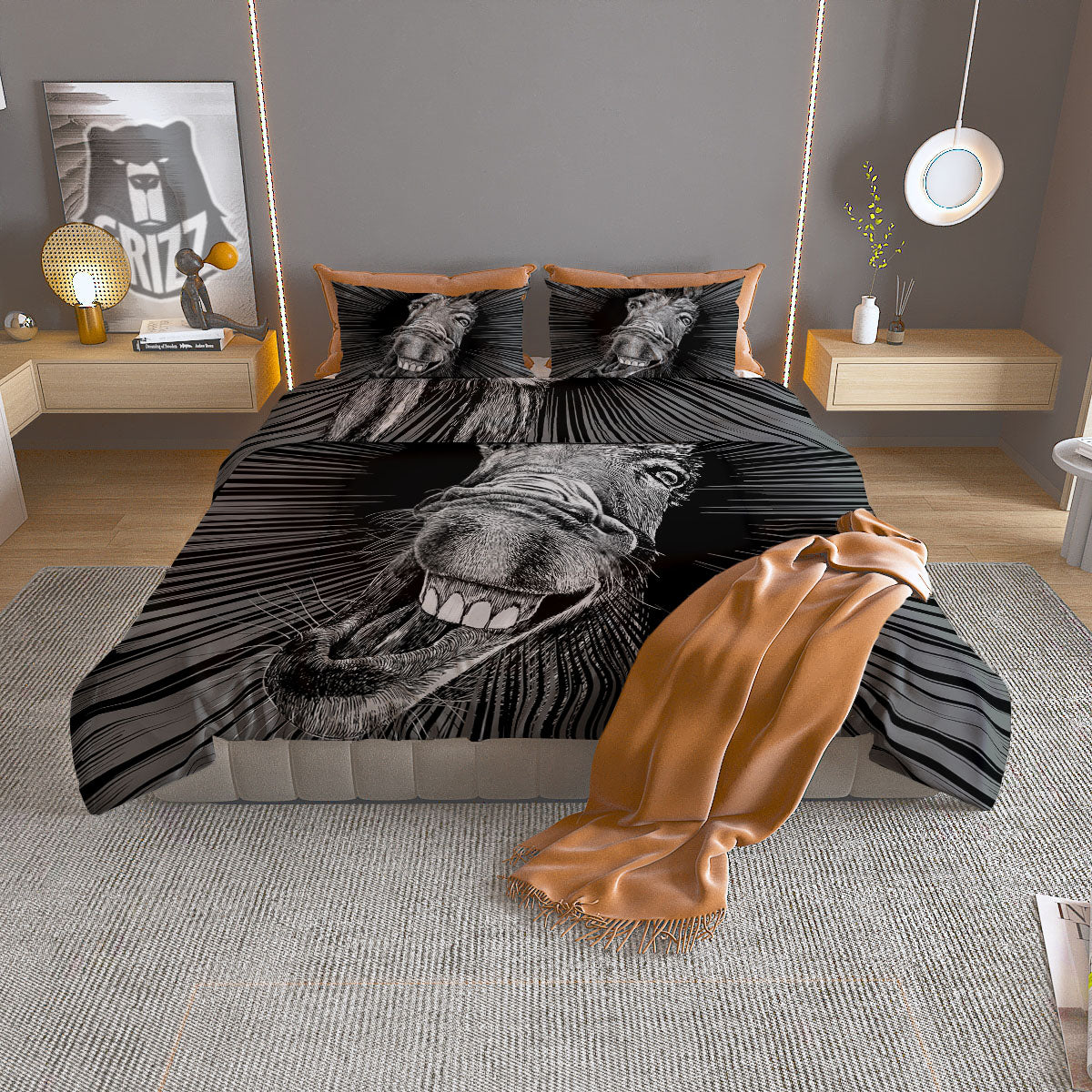 Funny Donkey White And Black Print Duvet Cover Bedding Set