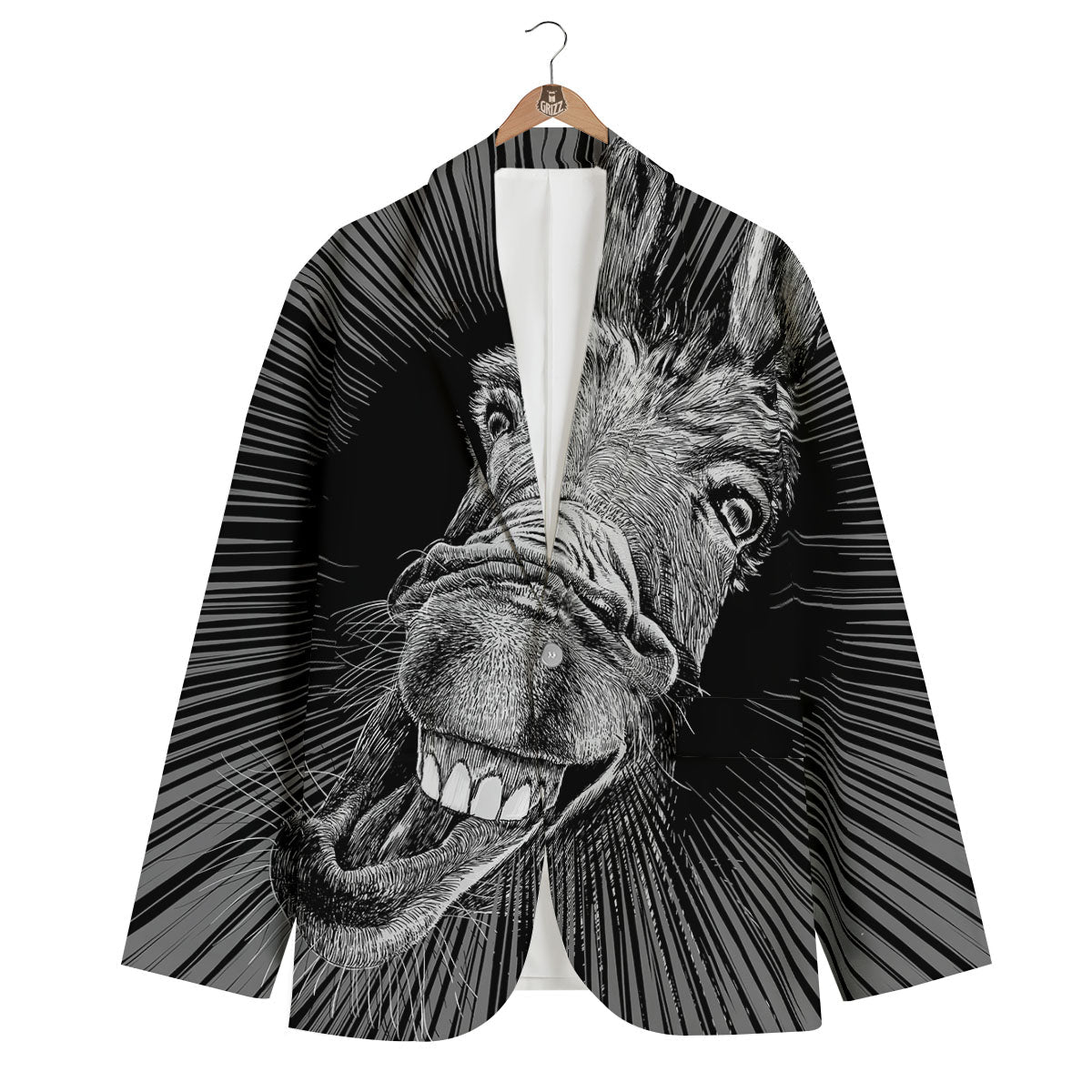 Funny Donkey White And Black Print Men's Blazer-grizzshop