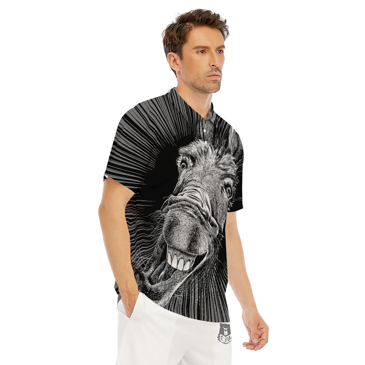 Funny Donkey White And Black Print Men's Golf Shirts-grizzshop