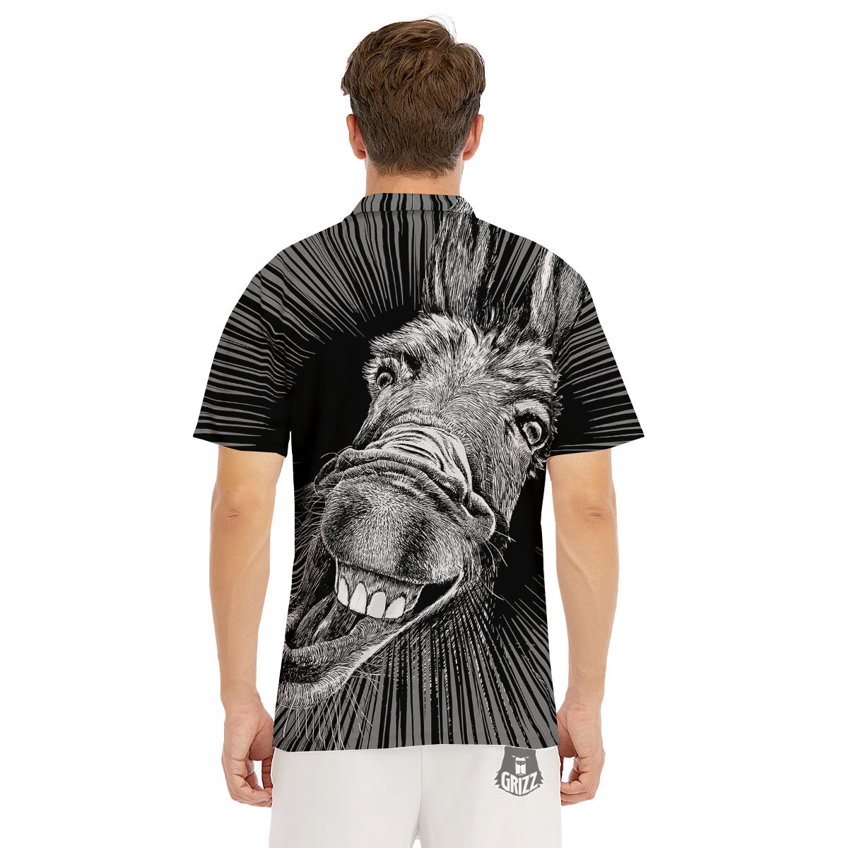 Funny Donkey White And Black Print Men's Golf Shirts-grizzshop